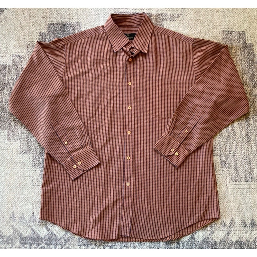 Mens Sz XL BUGATCHI Uomo Orange/Blue Long Sleeve Button Up Shirt